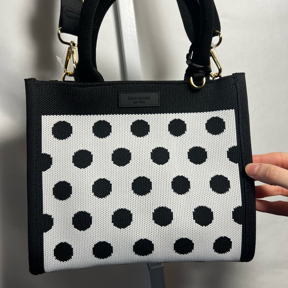 kate spade Black and White Polka Dot Canvas Crossbody Tote - Picture 7 of 10